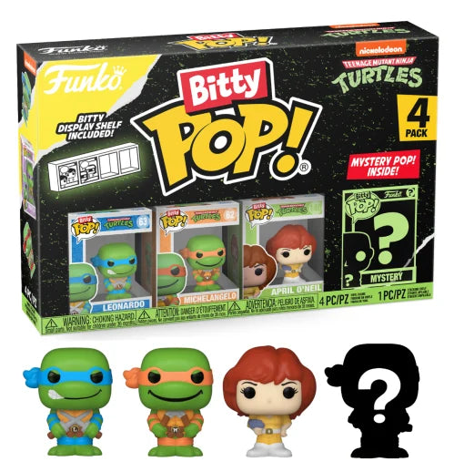 Bitty Pop! Teenage Mutant Ninja Turtles – 4‑Pack (Leonardo, Michelangelo, April O’Neil + Mystery)