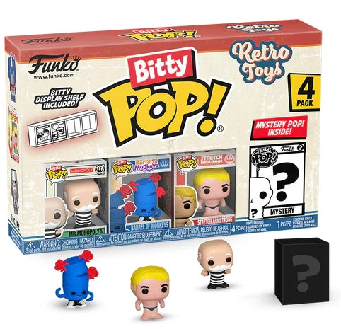 Bitty Pop! Retro Toys – 4‑Pack (Mr. Monopoly, Barrel of Monkeys, Stretch Armstrong + Mystery)