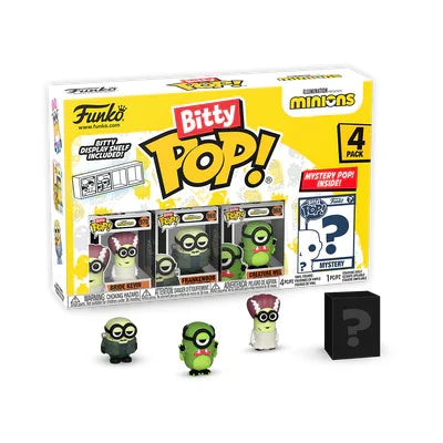 Bitty Pop! Minions – 4‑Pack (Bride Kevin, Frankenbob, Creature Mel + Mystery)